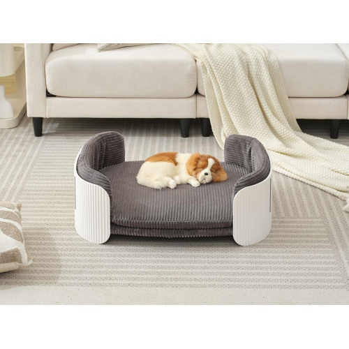 Scandinavian Style Cat Couch Bed, Pet Sofa For Indoor Cats PP Indoor Pet Furniture Elevated Cat Beds With Removable Mattress Cover Suitable For Kitty, Puppy Or Small Animal Brand Design White Grey