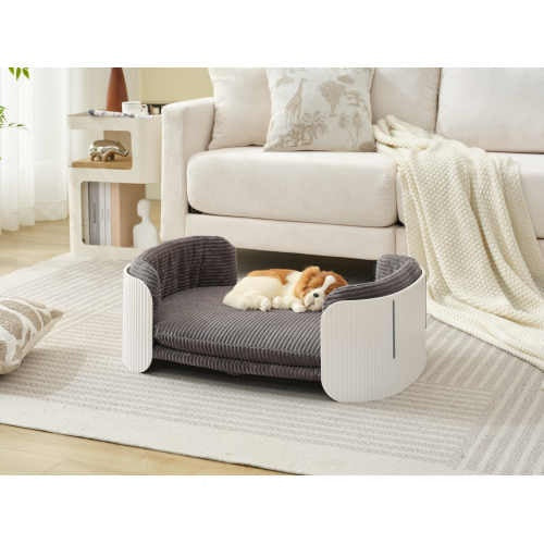 Scandinavian Style Cat Couch Bed, Pet Sofa For Indoor Cats PP Indoor Pet Furniture Elevated Cat Beds With Removable Mattress Cover Suitable For Kitty, Puppy Or Small Animal Brand Design White Grey